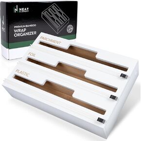 Foil and Plastic Wrap Organizer, 3 in 1 Plastic Wrap Dispenser with Cutter, Aluminum Foil Storage and Organization, Saran Wrap Dispenser with Cutter, Foil Organizer for Drawer
