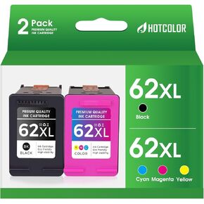 62 62XL Ink Cartridge Combo Pack Replacement for hp 62 Ink for hp Ink 62xl Black and Color Combo Pack Works for hp Envy 5660 7640 7645 5540 5640 Officejet 250 5740 Printer (2 Pack)