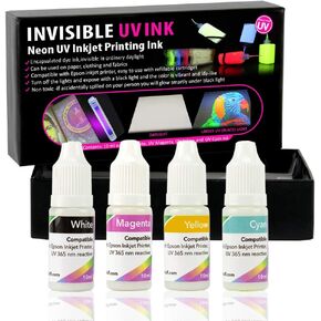 Professional Invisible UV Ink for Inkjet Printers 4 Colors Set, 10 ml/Color, Blacklight Ink for Real Invisible Images