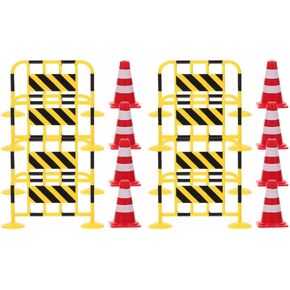 LOGOFUN Mini Street Barricade Prop Miniature Street Cone Model Dollhouse Street Sign Prop for Micro-landscape Decoration - Yellow+Red