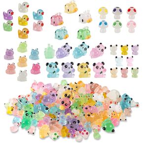 111pcs Glow Resin Animals, Luminous Miniature Mini Resin Figurines Glow in The Dark Duck Panda Frog Cow Mushroom Tiny Toy Resin Animal for Landscape Garden Dollhouse Decoration