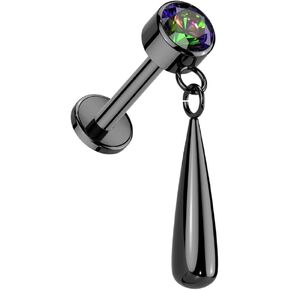 Pierced Owl 16GA ASTM F-136 Implant Grade Titanium Internally Threaded CZ Crystal with Dangling Teardrop Flat Back Stud