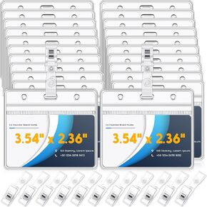 Zonon 150 Sets Name Badge Holders with Clip Clear on Name Tag Waterproof PVC ID Transparent Badge Holder with Resealable Zipper Seal Metal for Teacher Student Worker(Classic Clip)