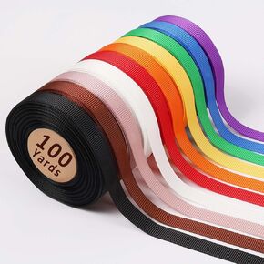 LaRibbons 3/8 Inch 100 Yards Grosgrain Ribbon Set 10 Yd/Roll 10 Rolls Striped and Polka Dot Spring Easter Craft Ribbon for Gift Wrapping Floral Bouquets Wedding Party Decoration