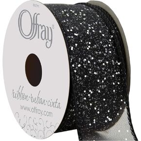Offray Wired Edge Cosmic Glitz Craft Ribbon, 1 1/2-Inch x 9-Feet, Black