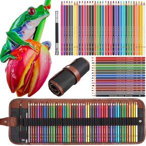 Heshengping 48 Color Colored drawing sketching Pencils Set for Coloring Books Drawing kit Art Supplies with Roll up Canvas Case gift for Adults Beginners familys