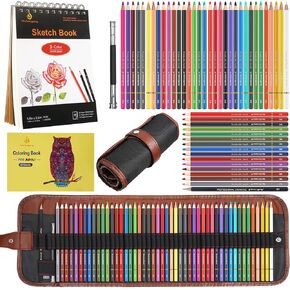 Heshengping 72 قلم رصاص ملون لكتب التلوين للكبار Soft Core Pro Colorists فنان رسم رسم مزج تظليل مجموعة أقلام رصاص ملونة هدية للبالغين المبتدئين (مجموعة أقلام رصاص ملونة علبة قصدير حمراء) in Kuwait