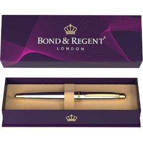 Bond & Regent Silver Chrome & 24 Karat Gold | Certified Luxury Grade Rollerball Pen | Nice Gift for Men & Women