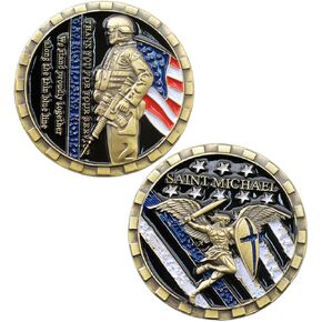 Joygulls US Police Officer Challenge Coin Saint Michael Prayer Military Coin