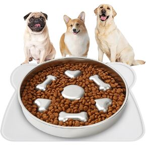 Slow Feeder Dog Bowls, 2-Cup Medium Breed Stainless Steel Per Bowl, Slow Down Eating Dish Preventing Choking Metal Dog Bowl