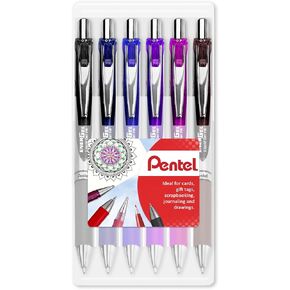 Pentel EnerGel XM BL77 - Retractable Liquid Gel Ink Pen - 0.7mm - 54% Recycled - Black - Pack of 6