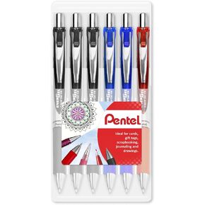 Pentel EnerGel XM BL77 - Retractable Liquid Gel Ink Pen - 0.7mm - 54% Recycled - Black - Pack of 6