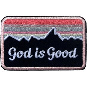 God is Good Patch, 3 Inches Sew On Iron On Patches Religious God Embroidery Patches for Clothes Backpacks Hats Jeans Bag, Faith Embroidery Patch, Retro Mountain Patch, DIY Patch for Christians