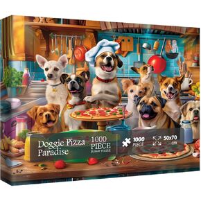Dog Puppy Pizza Puzzles for Adults 1000 Pieces, Food Kitchen Jigsaw Puzzle, Animals Funny Puzzles