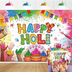 Happy Holi Backdrop 8x6FT Indian Hindu Festival Party Decoration Graffiti Style Photo Studio Props for Holi Party Colorful Handprint Patterns Indoor Outdoor Photography Supplies