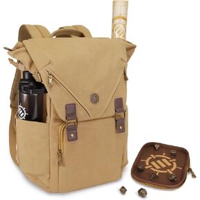 تعزيز Venture Canvas DND Backpack - RPG DM Bag للأبراج المحصنة والتنين مع صينية زهر قابلة للإزالة - حقيبة DND Travel DND Fits 4-6 كتب مستقيمة ، فتحة شاشة محمول/دبليومية ، وقفلة الأمتعة ، والصدر والخريطة.