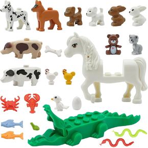 Friend Animal Figures 24 Pieces Building Blocks Accessories Pack, Horse, Dog, Cat, Pig, Chicken, Rabbit, Bear, Bird, Fish, Crab, Snake, Frog, Crocodile, Farm and Sea Animal Zoo
