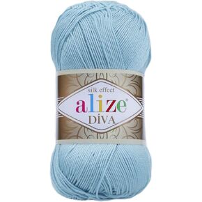 Alize Diva Silky Effect 100% Microfiber Acrylic Yarn 1 Ball skeins 100gr 383yds Color (346 - Sky Blue)