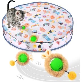 Interactive Cat Toys, Rechargeable Electric Ball Fast Rolling in Pouch, Automatic Hide and Seek for Kitten Seek Game, Pet Indoor Exercise Kicker with LED Light