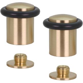 Pack of 2 EVI Door Stoppers | Leather Brass Floor Door Stop - Screw Fastening - Protector Rubber - 0.79 x 1.14 Inch Door Stop