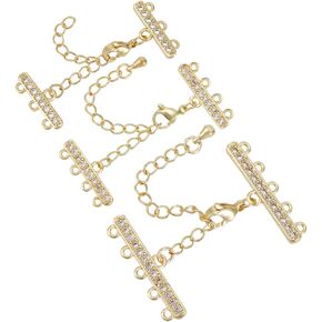 Beebeecraft 3 Sets 3 Style Layering Clasp 18K Gold Plated Cubic Zirconia Multi Strand Layered Necklaces Clasps Adjustable Chain Connectors with Lobster Claw Clasps for DIY Jewelry Making