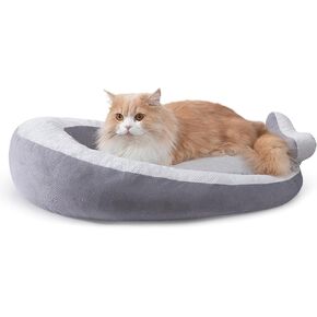 Hollypet Designed Cat Bed Fluffy Whale-Shaped Soft Pet Cats Nest Dog Bed for Indoor Cats and Small Dogs, Gray (27x20x6 inch)