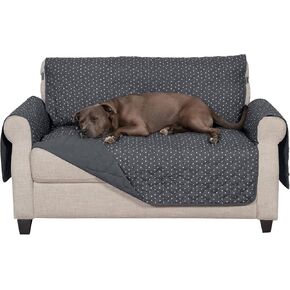 Furhaven Water-Resistant & Reversible Loveseat Cover Protector for Dogs, Cats, & Children - Quilted Polka Paw Living Room Furniture Cover - Gray Brown, Loveseat