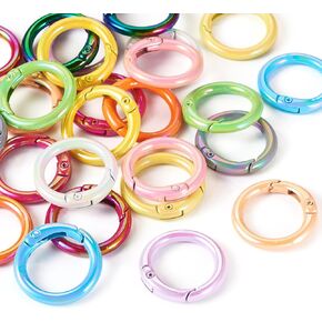 26Pcs 25mm O Ring for Keychain Spring O Ring Metal Key Ring Round Carabiner Keyring Snap Clip Trigger Spring Keyrings Buckle for Belt Bag, Collar, Dog Leash, Purses Crafts Projects
