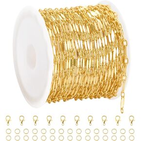 SMYHTGLIF 32.8 Feet 18K Gold Plated Brass Chain for Jewelry Making Small Paperclip Jewelry Making Chains Craft Chain Spool Jewelry Findings