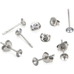 100pcs Adabele 316 Grade Surgical Stainless Steel Hypoallergenic Stud Earring Post Findings 6mm Glue On Flat Pad 100pcs Earnut Backs DIY Earrings Jewelry Making SEF221-6