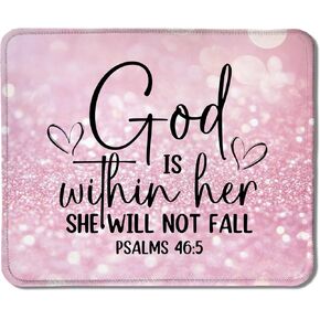 Pink Christian Mouse Pad, God is Within Her She Will Not Fall Bible Verse Mouse Pad for Wireless Mouse Computers Laptop Desk Accessories, Christian Gifts for Women, 9.5x7.9 Inch