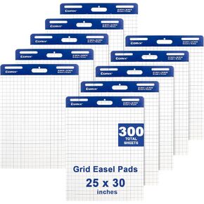 Comix Grid Sticky Easel Pad, 25 x 30 Inches Flip Chart Paper for Teachers, Large Self-Stick Pads for Office School, 30 Sheets/Pad, 10 Pads/Pack