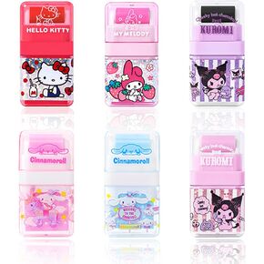6 Pack Cartoon Kawaii Creative Roller Erasers, Funny Pencil Erasers with Cover and Clean up Roller for Kids Back to School Supplies and Party, Gift Supplies