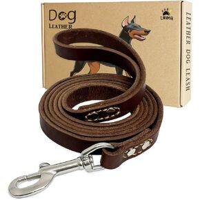 LWBMG Leather Dog Leash 6 ft, Dog Leashes for Large Dogs Heavy Duty Dog Leash Soft Handmade Leather Training Leash for Small Medium Large Dogs Walking, Training, Hiking, and Running Black