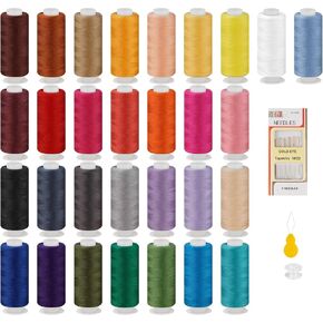 34 PCS Sewing Thread- 30 Vibrant Colors 500 Yards Thread for Sewing, All-Purpose Sewing Thread kit, Sewing Supplies for Hand Stitching Beginners, Quilting, DIY Crafts, Travel