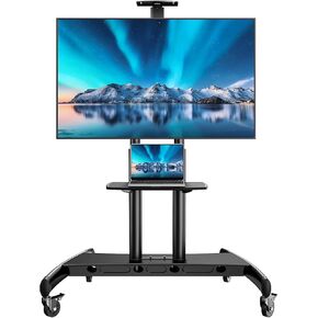 PERLESMITH Mobile TV Stand for 55-90 Inch Flat/Curved Screen TV Max VESA 800x500mm Outdoor TV Cart with Height Adjustable AV Shelf- UL Certificated Rolling Floor TV Stand Holds up to 200Lbs (PSTVMC07)