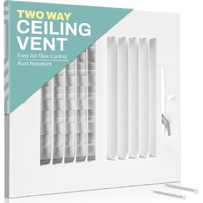 Home Intuition Ceiling Register - Air Vent Covers for Home Ceiling or Wall - 12X6 Inch (Duct Opening) 2-Way White Grille Register Cover with Adjustable Damper for HVAC Heat and Cold Air Conditioner