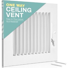 Home Intuition Ceiling Register - Air Vent Covers for Home Ceiling or Wall - 12X6 Inch (Duct Opening) 1-Way White Grille Register Cover with Adjustable Damper for HVAC Heat and Cold Air Conditioner