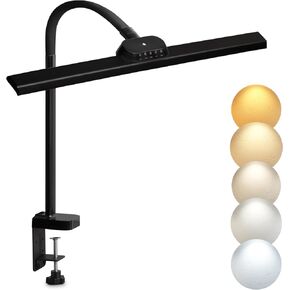 LED Desk Lamp with Clamp, Eye-Caring Desk Light, 20W Architect Desk Lamp for Office Home, Dimmable Smart Lamp, Adjustable Desk Lighting with Memory, Tall Lamp Clamp, Dual Monitor Light, Black