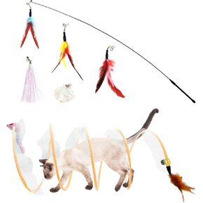 Andiker S-Shape Cat Tunnel Toy Set, Folded Cat Tunnel Spring Toys with a Wand & 5Replacement Heads Cat Spring Toy Metal&Mesh Cat Spiral Tunnel Toy for Indoor Cats to Kill Time& Do More Exercise (7)