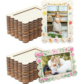 Wonderjune 15 Pcs Scalloped Wooden Picture Frames for Crafts 7.5 x 5.5 Inch DIY Unfinished Wooden Standing Photo Frames DIY Crafts Wood Decorate for Halloween Thanksgiving Christmas Wedding Birthday