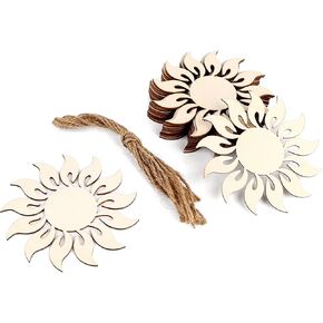 Framendino, 30 Pack Wooden Sun Cutouts 3.9 Inch Unfinished Wood Sunflower Cutout Hanging Ornaments for Home Party Craft Project