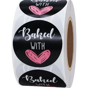 Hybsk Baked with Love Stickers for Bakeries Bake Sales Presents Seals Weddings Baby Showers Events Baking Stickers(2 inch)