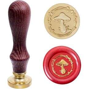 Mushroom Wreath Wax Seal Stamp Sealing Stamper, Small Nature Metal Letter Sealer with Wooden Handle for Party Invitations DIY Cards Envelopes Invitations Wedding Embellishment Bottle Decoration