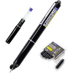 WRITECH Retractable Fountain Pen Set: Fine Nib Black Ink Pens Includes 5 Ink Cartridges Smooth Writing for Sketching Journaling Calligraphy Gift (Black)