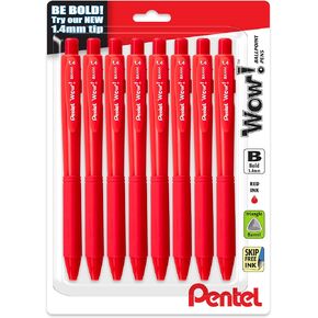 Pentel Wow! Retractable Ballpoint Pen, (1.4mm), Bold Line, Black Ink, Pack of 8 (BK440BP8A)