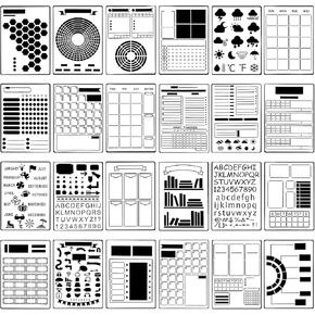 Journal Stencils – 24PCS Plastic Stencils for Journaling, DIY Planner Templates for Calendars, Schedules, Scrapbooking & Goal Tracking Crafts