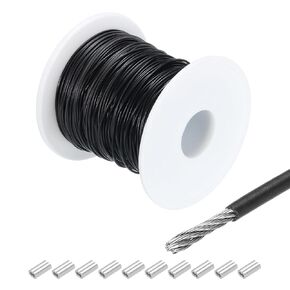 MECCANIXITY 197Ft(60M) Wire Rope 304 Stainless Steel Cable 1/16" (1.5 mm) Vinyl Coated with 10pcs Aluminum Sleeves for Hanging, Clotheslines, Lifting White