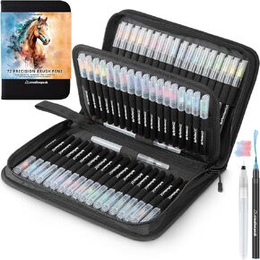 Creativepeak Watercolor Brush Pens, 72 Vibrant Soft Tip Coloring Markers w/ 4 Blending Brushes, Watercolor Brush Pen Set for Calligraphy, Lettering, Coloring & Journaling, Premium Art Supplies