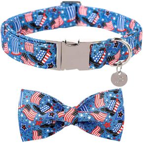 Summer Dog Collar with Bow Tie, Cotton Cute Bowtie Dog Collar, Summer Bowtie Collar for Small Boy Girl Dog, Comfortable Blue Dog Collar with Metal Buckle, S